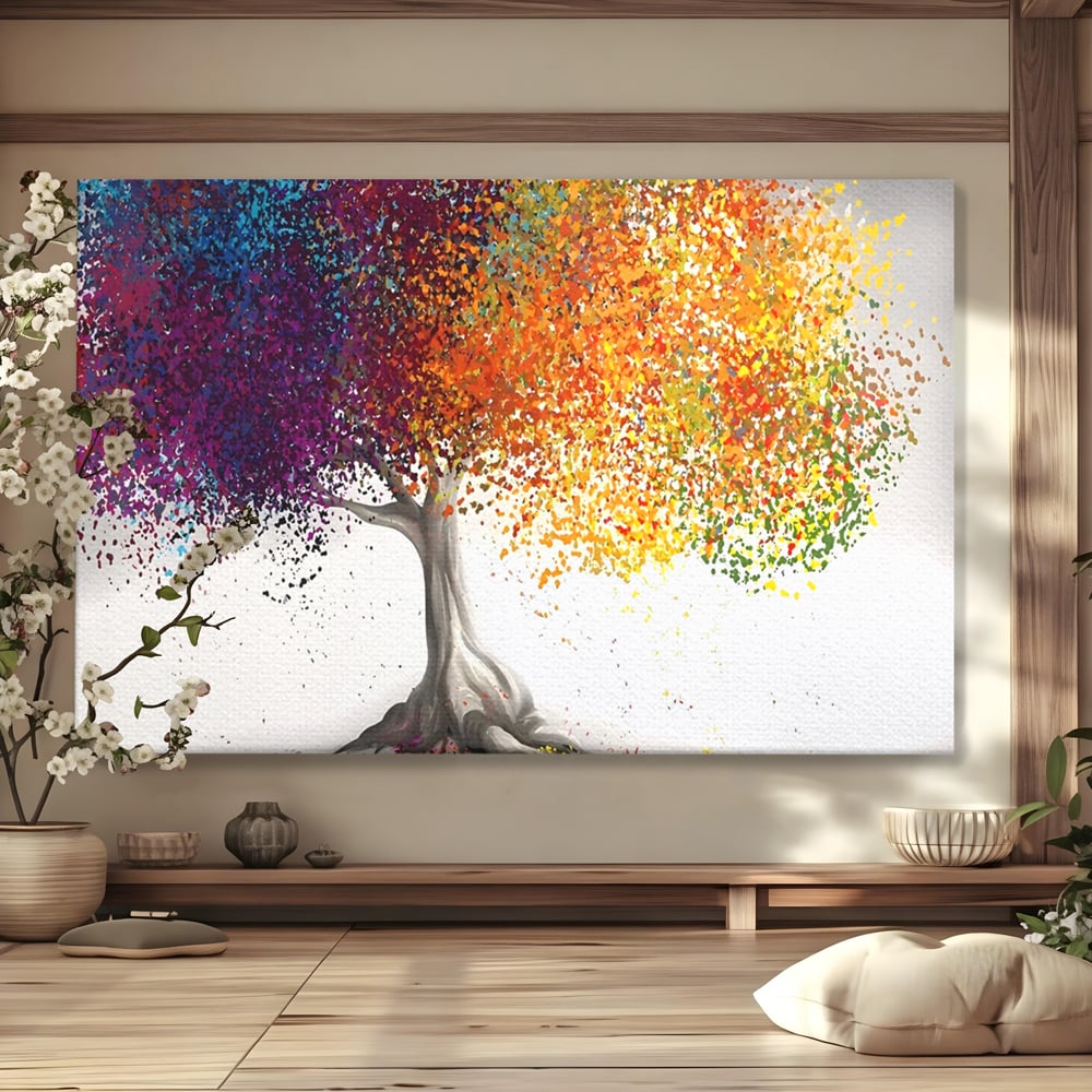 Tablou canvas cu tablou canvas cu un copac colorat, fara rama, pe sasiu de lemn